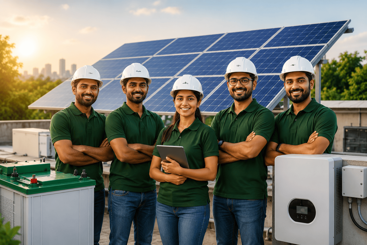 Verma Battery And Solar System rooftop installation team